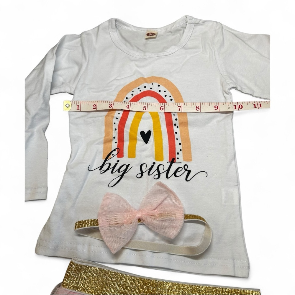 Big Sister Rainbow Outfit with Tutu Skirt and Headband Size 2T Pink and white - Picture 5 of 10